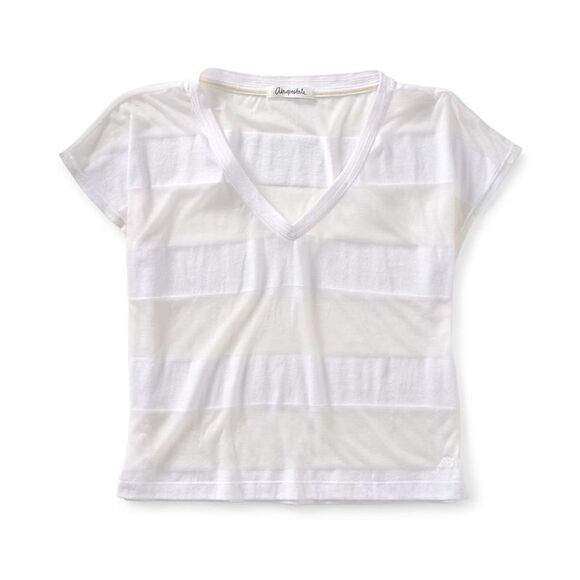 Aeropostale Womens Sheer Stripe Wide Basic T-Shirt, White, NWT - Picture 1 of 1